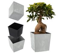 KADAX Jardinière Carrée 26 cm Béton Gris - Grand Pot de Fleurs en Plastique pour Intérieur et Extérieur, Idéal pour la Décoration de Jardin, Terrasse et Balcon