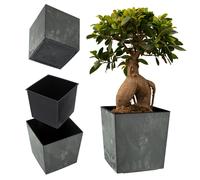 KADAX Jardinière Carrée 26 cm Béton Noir - Grand Pot de Fleurs en Plastique pour Intérieur et Extérieur, Idéal pour la Décoration de Jardin, Terrasse et Balcon