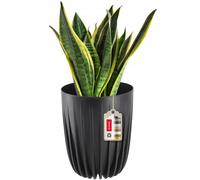 KADAX Pot de Fleurs en Plastique Avec Matériaux Naturels - Moderne Avec Motif Géométrique - Rond Avec Insert - Naturel - Pot Haut (∅ 30 cm, Noir)