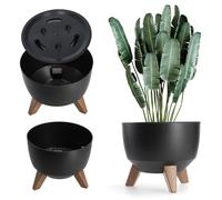 KADAX Pot de Fleurs en Plastique sur Trois Pieds, Effet Bois pour Sublimer la Décoration de Votre Maison et de Votre Jardin, Intérieur et Extérieur (Noir, 47 cm)