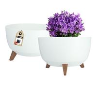 KADAX Pot de Fleurs en Plastique sur Trois Pieds, Effet Bois pour Sublimer la Décoration de Votre Maison et de Votre Jardin, Intérieur et Extérieur (Blanc, 33 cm)