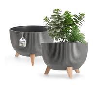KADAX Pot de Fleurs en Plastique avec Trois Supports à piquer, jardinière Ronde, bac à Plantes, pour Balcon, Salon (40 cm Ø/Anthracite)