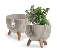 KADAX Pot de Fleurs en Plastique avec Trois Supports à piquer, jardinière Ronde, bac à Plantes, pour Balcon, Salon (33 cm Ø/Taupe)