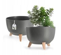 KADAX Pot de Fleurs en Plastique avec Trois Supports à piquer, jardinière Ronde, bac à Plantes, pour Balcon, Salon (33 cm Ø/Anthracite)