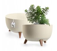 Pot de fleurs KADAX en plastique avec trois supports, 40 cm, crème