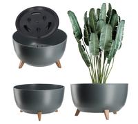 KADAX Pot de Fleurs en Plastique sur Trois Pieds, Effet Bois pour Sublimer la Décoration de Votre Maison et de Votre Jardin, Intérieur et Extérieur (Anthracite, 47 cm)