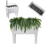 KADAX Pot de fleurs sur pieds, plate-bande surélevée en plastique, disponible en 2 tailles, jardinière en rotin, bac à fleurs pour jardin, balcon, terrasse, bac à plantes, parterre (60 cm/blanc)