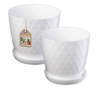 KADAX Pot de Fleurs en Plastique avec Soucoupe, Pot de Plante pour Une Décoration Florale Moderne dans l'espace Interieur (Lot de 3 : Blanc, 20 cm)