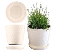 KADAX Pot de Fleurs 25 cm - en Plastique avec Soucoupe Intégrée, Pot de Plante pour Une Décoration Florale Moderne dans l'espace Intérieur (Ecru)