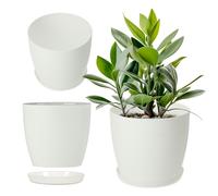 Pot de fleurs mat KADAX avec dessous de plat, en plastique, 30 cm, blanc