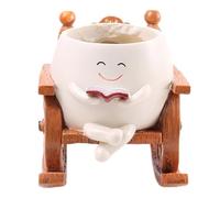 Pot de fleurs mignon en résine pour tête de fleur NTf191 - Convient pour intérieur et extérieur - Chaise à bascule - Pot de fleurs pour plantes succulentes - Blanc - 11,5 x 11 cm