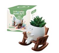 Pot de fleurs mignon motif smiley pour intérieur et extérieur, chaise à bascule unique pour plantes grasses trou de drainage, idée cadeau pour maman et Noël (taille S)