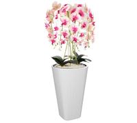 Pot De Fleurs Pot De Fleurs Avec Grand Insert Couleur Blanc Rond Ø39 Cm H 61 Cm Rainure Surface Mat Plastique Moderne Glamour Multicolore