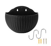 Pot de Fleurs Mural en Imitation rotin à Suspendre en Demi-Cercle avec Trou de Drainage et Crochets, Support de Demi-Rond, Panier de Fleurs Suspendu pour intérieur, extérieur, Balcon, clôture