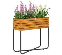 Outsunny Bac à fleurs sur pied rectangulaire – Bois d'acacia & acier 62×22,5×61 cm drainage