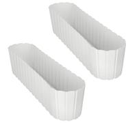 Pot de fleurs ovale pour balcon/terrasse, blanc rustique, 60 cm, lot de 2