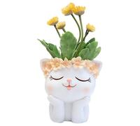 Pot De Fleurs | Petit Pot pour Grasses, Motif Animal Mignon avec Guirlande De Fleurs, Motif Chaton, pour, Grasses, Fleurs, Jardinière Décorative pour Bureau