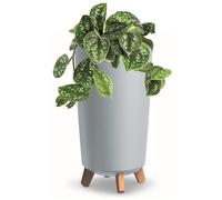 Pot de fleurs pieds haut Tube jardiniere rond 24 cm bac a fleurs mat gris en plastique