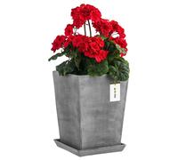 Pot de fleurs Pot de fleurs avec soucoupe Pot de fleurs carré LxH : 21,5 cm x 29 cm Gris Surface mate, Simple et minimaliste, Interne Haut, écoulement en bas, support Orchidée Vase Céramique Mode