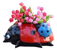 Pot de Fleurs Pot de Fleurs de Coccinelle Pot de Fleur Exterieur, Décor de Pot de Fleur de Coccinelle en résine,Mini coccinelles,pour l'extérieur,Jardin,Yard Lawn Sculpture de Paysage. (Red)