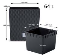 Prosperplast Bac à fleurs 64 L Polyrotin Anthracite avec poignée 40x40x41 cm