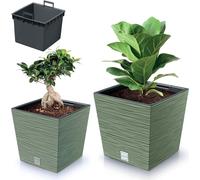 Pot de fleurs Pot de jardin 24/29.5 Cm Square Set for Terrace Garden Home Green