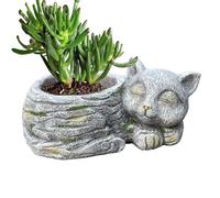 Pot de Fleurs pour Chats avec vitrail, Pot de Fleurs d'intérieur, décoration féline de Lune endormie, conteneur Animal Mignon Gris | Choix de Cadeau décoratif pour l'affichage des d'intérieur,