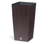 Pot de fleurs pour plantes fleurs DRTS H42,1 Simil Rattan pour intérieur extérieur, carré, haut, marron, 16,3 l, 22,5 x 22,5 x 42,1 cm, design moderne en plastique pour balcon