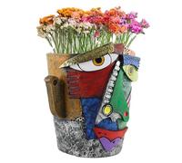 Pot de fleurs pour visage abstrait , pot de fleurs pour visage de beauté abstraite - verte en pot contenant des s Pots de fleurs à visage abstrait - Pot de fleur en résine abstrait avec visage coloré,