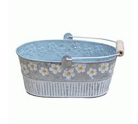 Pot De Fleurs Rétro en Étain avec Motif Marguerite Vintage en Métal Gaufré avec Poignée pour Décoration De Maison Et Jardin
