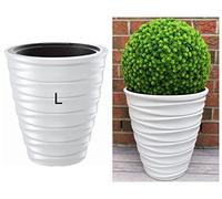 Pot de fleurs rond avec insert effet 3D - Vagues décoratives - Taille L - Blanc