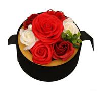 Pot de fleurs rond contenant un bouquet de roses de savon, délicatement fabriqué à la main pour un accessoire de salle de bain décoratif et parfumé (rouge)