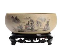 Pot de fleurs rond en céramique 16,5 cm de diamètre Style chinois Peinture à l'encre Pour extérieur/intérieur Terrasse, balcon, maison