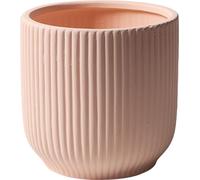 Pot de fleurs rond en céramique cannelée avec trou de drainage, design moderne à rayures Intérieur Extérieur Pot de fleurs (Rose,14cm)