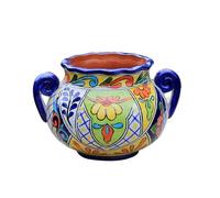 Pot de Fleurs Rond en céramique pour Plantes succulentes jardinière de fenêtre poterie Mexicaine Faite à la Main avec Trous de Drainage Pots en céramique,Un