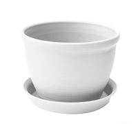 Pot de fleurs rond en plastique pour la culture annuelle, vivaces et comestibles - 20 x 14 x 14 cm - Permet un bon volume et drainage du sol (blanc + dépôt)