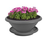 Pot de Fleurs Rond et Soucoupe 40 cm - Résistant aux Intempéries et au Gel avec Trou - Gris - Pour Pierre Tombale