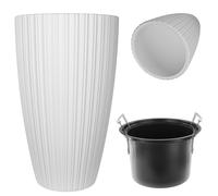 KADAX Pot de fleurs rond - Pot de fleurs décoratif avec insert intérieur - En plastique - Pour l'intérieur et l'extérieur - Blanc