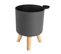 Pot de Fleurs Rond pour Plantes, Support de Sol en Plastique avec Pieds en Bois, Conçu avec des Trous de Drainage, Idéal pour La Décoration Intérieure, Gris L