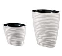 Pot de fleurs slim ovale effet 3D vagues - Couleur : blanc - Avec insert amovible - Haut - Lot 2 : XL+XXL