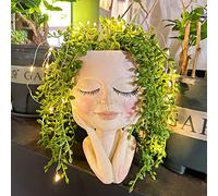 Pot de Fleurs Solaire pour Le Visage, la tête de Plantes succulentes - avec LED Solaire Résine étanche avec Trou de vidange Yeux fermés pour l'intérieur et l'extérieur du Balcon Décoration de Jardin