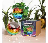 Pot de fleurs suspendre en forme de boule disco arc-en-ciel - Panier suspendu pour plantes d'intérieur, chaîne argentée, décoration bohème