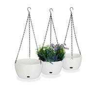 Relaxdays Pot de Fleurs Suspendu, Lot de 3, Diff. Tailles, arrosage Automatique, Porte-Plantes, Trou de Drainage, Blanc
