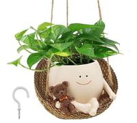 Pot de fleurs suspendu avec sourire et ours - Pot de fleurs suspendu avec trou de drainage - Pour jardin, intérieur, extérieur, balcon