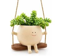 Pot de fleurs suspendu avec visage souriant et balançoire, jardinière intérieur/extérieur en résine, cache-pot pour décoration intér