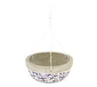 Pot de fleurs suspendu en céramique patiné -Blanc/bleu - L 25,5 x P 25,5 x H 11,8 cm