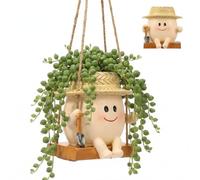 Pot de fleurs suspendu en forme de balançoire avec visage souriant - Joli support de plantes en résine pour l'intérieur et l'extérieur - Pot de fleurs suspendu pour plantes succulentes (balançoire)