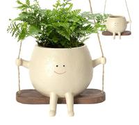 Pot de fleurs suspendu en résine FuyoSegen Swing Face pour plantes d'intérieur et d'extérieur, pots pour plantes succulentes, idées cadeaux pour maman, décoration d'intérieur et cadeaux (01)
