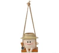 Pot de Fleurs Suspendu en Résine pour Plantes Grasses - Design Oscillant Décoratif avec Trou de Drainage pour Balcon Jardin Intérieur 13,5x9x15,5cm pour beige