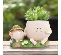 Pot de fleurs, tête avec visage souriant, mignon, multicolore, petit, cache-pot à herbes avec trou de drainage, pot de fleurs avec visage, cache-pot pour plantes succulentes (1 pièce)